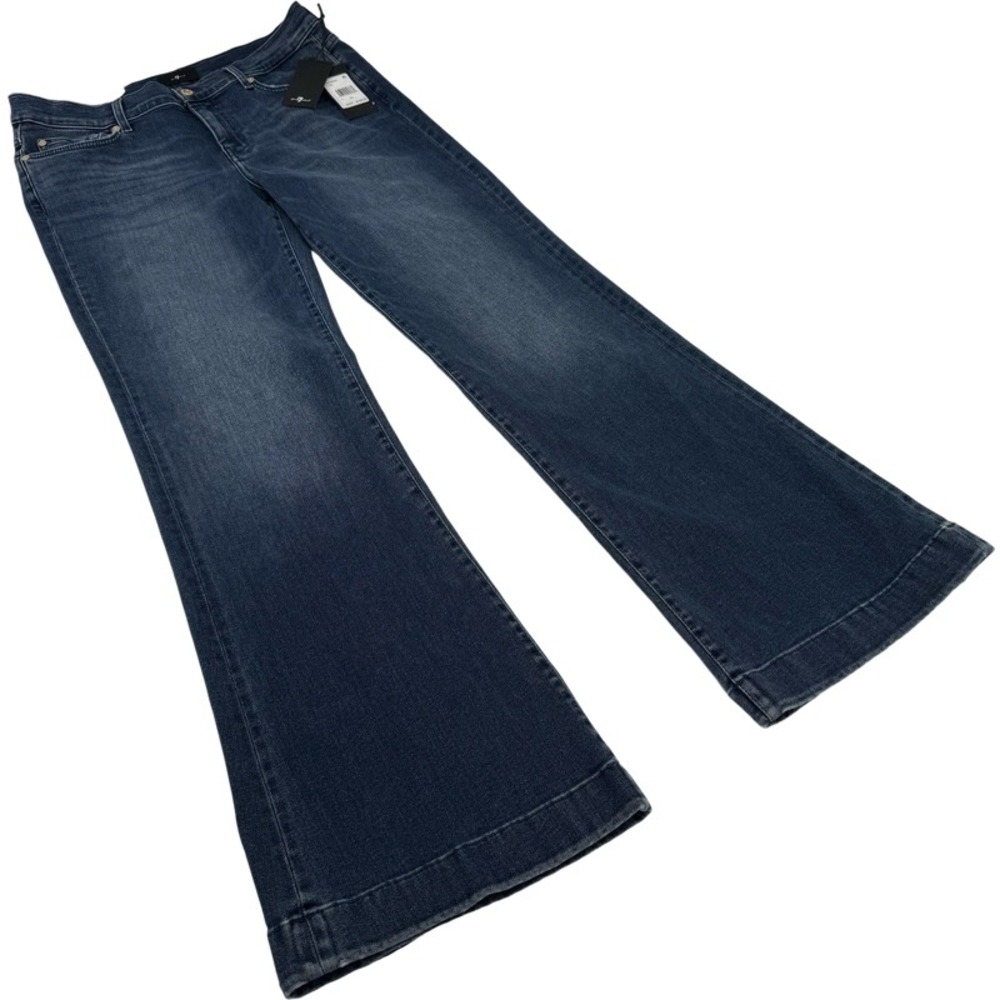 7 FOR ALL MANKIND NEW Size 31 Dojo Flare Jeans Blue Crystal Pocket Y2K Wide Leg - Picture 12 of 12